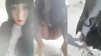 国产CD系列骚货小吟吟性感职业装居民区露出 打飞机差点被发现